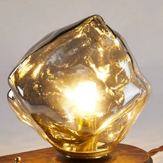 Artistic Amber Glass Shade Natural Wood Base Table Lamp Zawala Image - 7