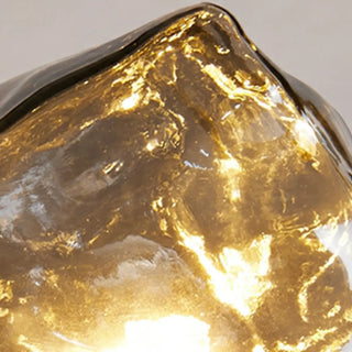 Artistic Amber Glass Shade Natural Wood Base Table Lamp Zawala Image - 9