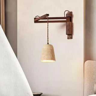 Industrial Walnut Wood Dome Swing Arm Wall Sconce Zawala Image - 1