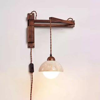 Industrial Walnut Wood Dome Swing Arm Wall Sconce Zawala Image - 10