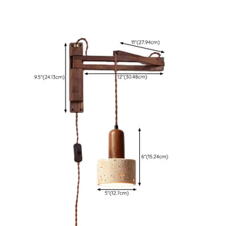 Industrial Walnut Wood Dome Swing Arm Wall Sconce Zawala Image - 15
