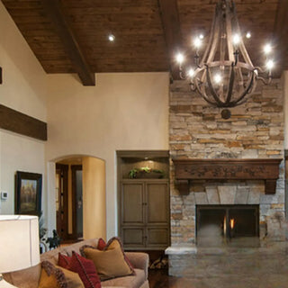 ZOWALA - Walnut Wood Candle Chain Empire Chandelier Image - 2