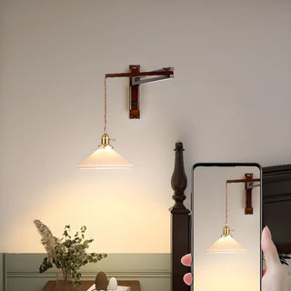 Wood Cone White Ceramics Swing Arm Wall Sconce Zawala Image - 1
