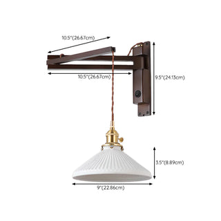 Wood Cone White Ceramics Swing Arm Wall Sconce Zawala #size