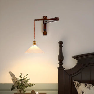 Wood Cone White Ceramics Swing Arm Wall Sconce Zawala Image - 2