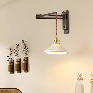 Wood Cone White Ceramics Swing Arm Wall Sconce Zawala Image - 3