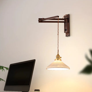Wood Cone White Ceramics Swing Arm Wall Sconce Zawala Image - 4