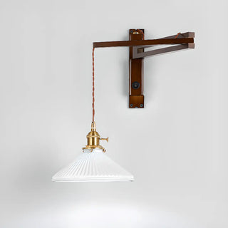 Wood Cone White Ceramics Swing Arm Wall Sconce Zawala Image - 5