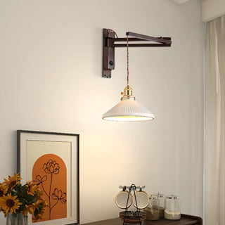 Wood Cone White Ceramics Swing Arm Wall Sconce Zawala Image - 6