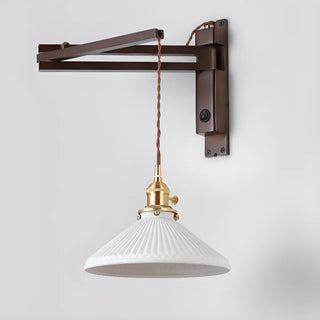 Wood Cone White Ceramics Swing Arm Wall Sconce Zawala Image - 7