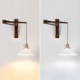 Wood Cone White Ceramics Swing Arm Wall Sconce Zawala Image - 8
