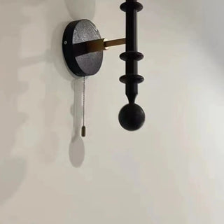 Walnut Wood Globe Glass Wall Sconce with Pull Chain Zawala Image - 11