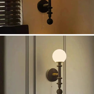 Walnut Wood Globe Glass Wall Sconce with Pull Chain Zawala Image - 14