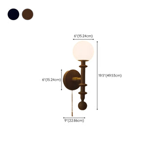 Walnut Wood Globe Glass Wall Sconce with Pull Chain Zawala #size
