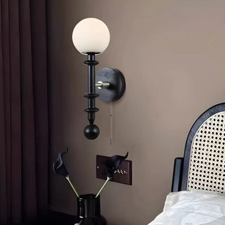 Walnut Wood Globe Glass Wall Sconce with Pull Chain Zawala Image - 3
