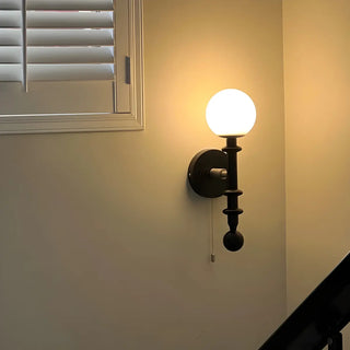 Walnut Wood Globe Glass Wall Sconce with Pull Chain Zawala Image - 5