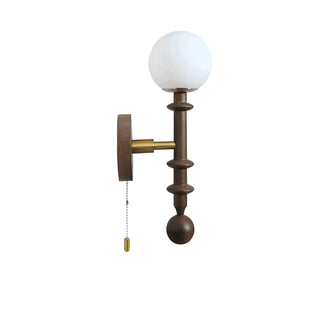 Walnut Wood Globe Glass Wall Sconce with Pull Chain Zawala Image - 8