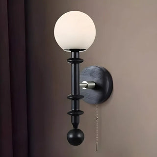 Walnut Wood Globe Glass Wall Sconce with Pull Chain Zawala Image - 9