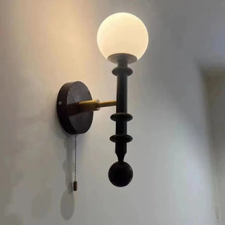 Walnut Wood Globe Glass Wall Sconce with Pull Chain Zawala Image - 10