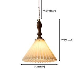Modern Wooden Beige Pleated Fabric Cone Pendant Light Zawala #size