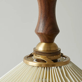 Modern Wooden Beige Pleated Fabric Cone Pendant Light Zawala Image - 9