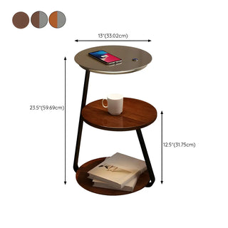 Modern Bedside Round Wooden Floor Lamp with Shelves Zawala #size
