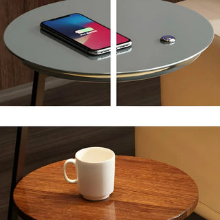 Modern Bedside Round Wooden Floor Lamp with Shelves Zawala Image - 8