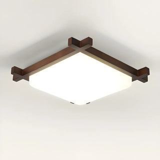 Bedroom Walnut Wood Square LED Flush Mount Ceiling Lamp Zawala Image - 11