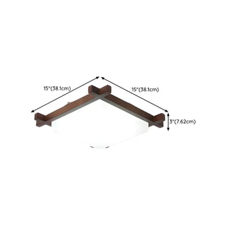 Bedroom Walnut Wood Square LED Flush Mount Ceiling Lamp Zawala #size