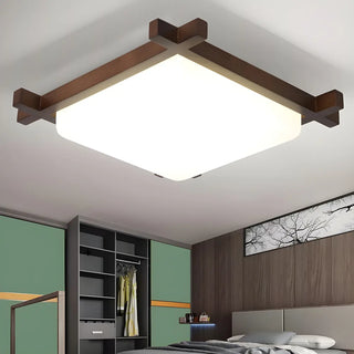Bedroom Walnut Wood Square LED Flush Mount Ceiling Lamp Zawala Image - 2
