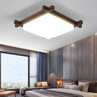 Bedroom Walnut Wood Square LED Flush Mount Ceiling Lamp Zawala Image - 4