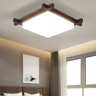 Bedroom Walnut Wood Square LED Flush Mount Ceiling Lamp Zawala Image - 5