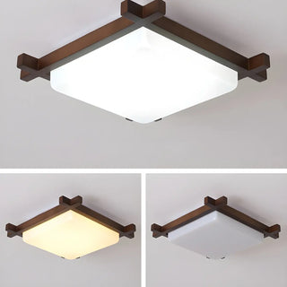 Bedroom Walnut Wood Square LED Flush Mount Ceiling Lamp Zawala Image - 6