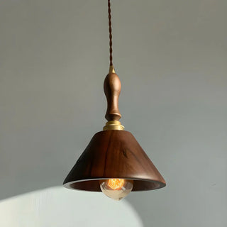 ZOWALA - Warehouse Handle Walnut Wood Cone Bedroom Pendant Light Image - 1