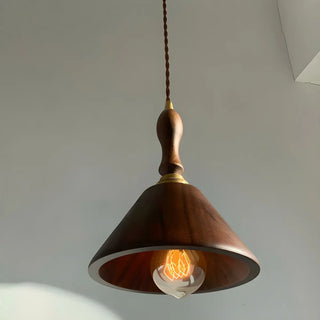 ZOWALA - Warehouse Handle Walnut Wood Cone Bedroom Pendant Light Image - 2