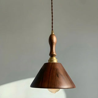 ZOWALA - Warehouse Handle Walnut Wood Cone Bedroom Pendant Light Image - 5