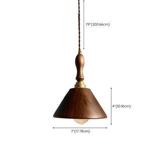 ZOWALA - Warehouse Handle Walnut Wood Cone Bedroom Pendant Light #size