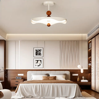 ZOWALA - Wave Round White Metal Wood Ball Bedroom LED Chandelier Image - 2
