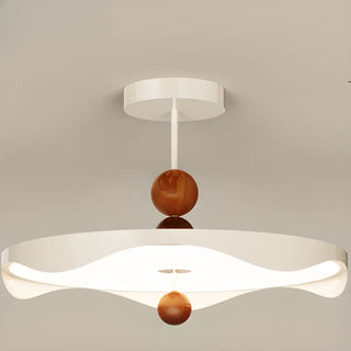 ZOWALA - Wave Round White Metal Wood Ball Bedroom LED Chandelier Image - 4