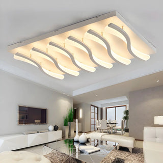 Living Room Large Rectangle Wavy LED Flush Mount Light Zawala Image - 2