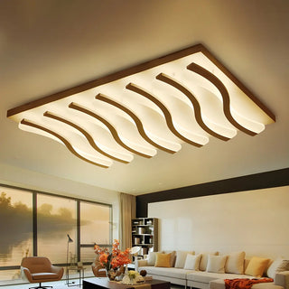 Living Room Large Rectangle Wavy LED Flush Mount Light Zawala Image - 8