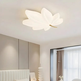 Whimsical White Resin Maple Leaf LED Flush Mount Light Zawala Image - 1