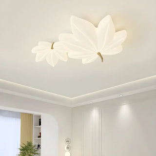 Whimsical White Resin Maple Leaf LED Flush Mount Light Zawala Image - 6