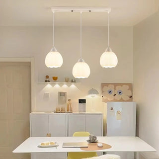 ZOWALA - 3-Light Floral Frosted White Glass Island Pendant Light Image - 1