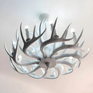 ZOWALA - White Antler Candle Metal Living Room Farmhouse Chandelier Image - 11