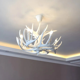 ZOWALA - White Antler Candle Metal Living Room Farmhouse Chandelier Image - 2