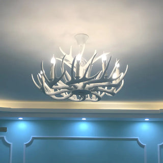 ZOWALA - White Antler Candle Metal Living Room Farmhouse Chandelier Image - 24