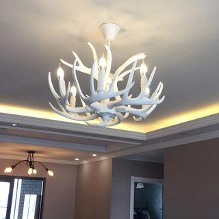 ZOWALA - White Antler Candle Metal Living Room Farmhouse Chandelier Image - 3