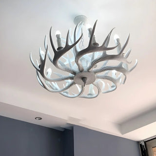 ZOWALA - White Antler Candle Metal Living Room Farmhouse Chandelier Image - 5
