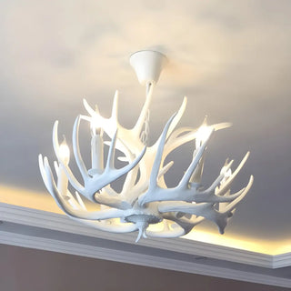 ZOWALA - White Antler Candle Metal Living Room Farmhouse Chandelier Image - 9